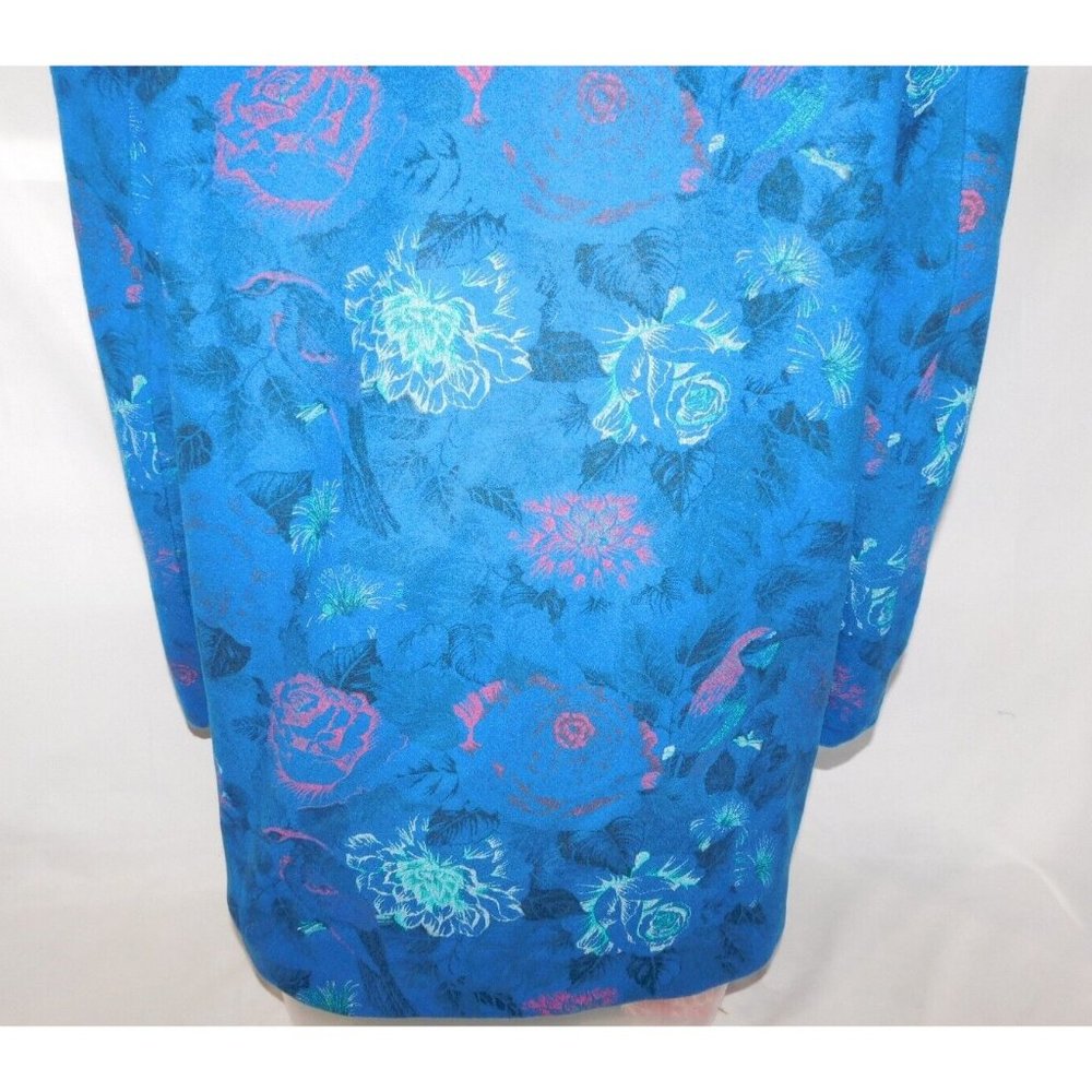 VTG LOUBEN Women 8 Blue Floral Wool Blend Oversized Blazer Jacket Shoulder Pads - Picture 12 of 12
